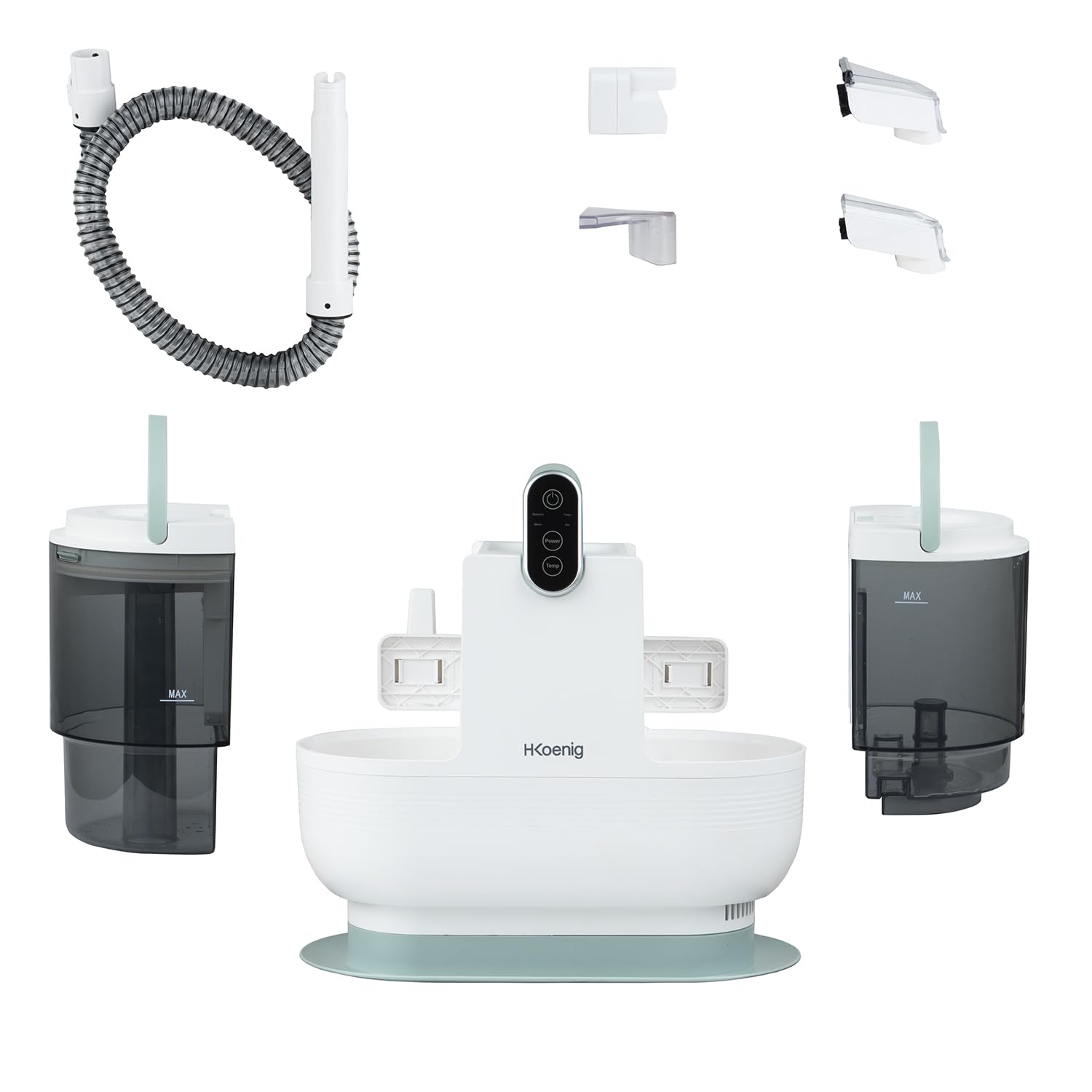 H.Koenig Nettoyeur Textile à Main Eau Chaude TWT88, Double Réservoir 1600mL et 950mL, Débit d'Eau 255mL/min, Température jusqu'à 60°C, 2 Niveaux d'Aspiration, 1200W