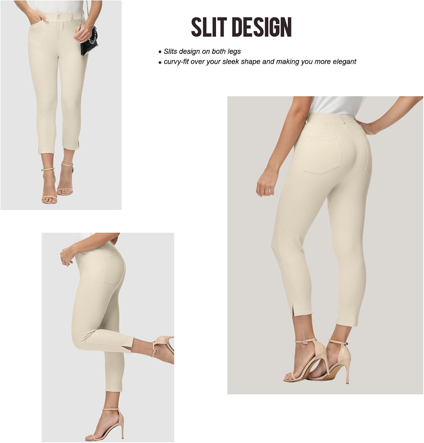 Miniatura 4 de PUWEER Pantalones capri para mujer, elegantes, casuales, elásticos, rectos, con bolsillos