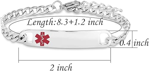 Miniatura 3 de Pulsera de alerta médica roja para mujeres y hombres, pulsera de emergencia de primeros auxilios de salud grabada ajustable de acero inoxidable