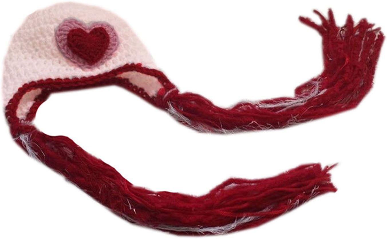 NEW 100% Handmade Crochet Love Heart Beanie Valentine Prop Gift Ear Flap Hat