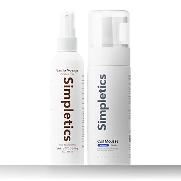 Simpletics Sea Salt Spray & Curl Mousse Bundle Beach Waves, Curl Definition, Volume, Texture & Frizz Control Vanilla Scent