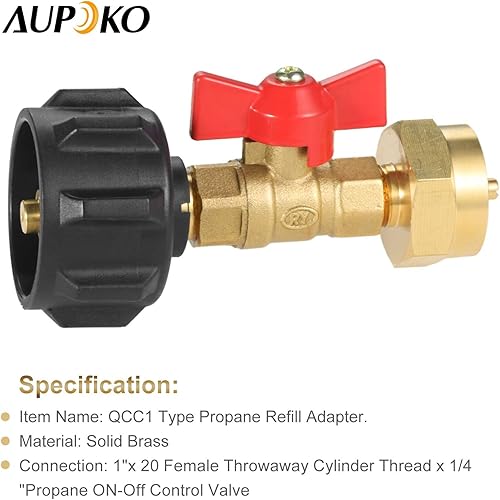 Miniatura 4 de Aupoko QCC1 Adaptador de presión de recarga de propano acoplador, para parrilla de campamento, tanque de botella de propano de 1 libra, cilindro de