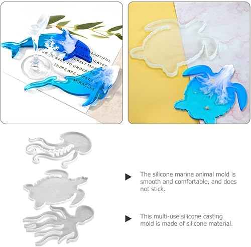 Miniatura 3 de VILLCASE 3 moldes de resina de animales marinos de silicona para tortugas marinas medusas pulpo, molde de fundición de resina epoxi, molde marino