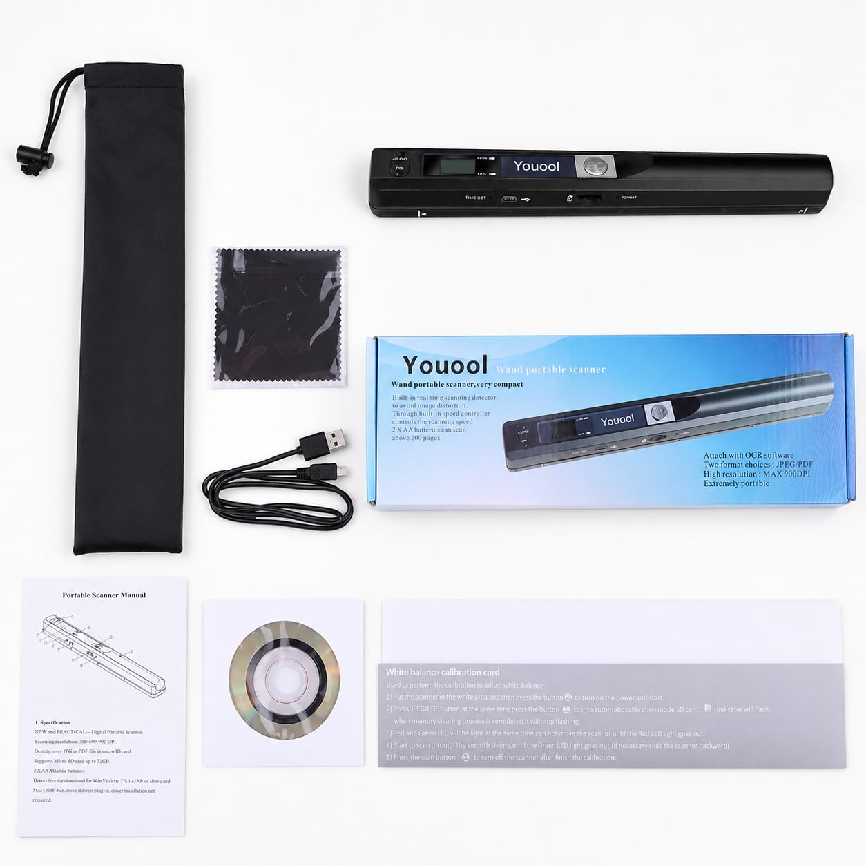Mini Scanner Portable A4 avec Carte 16GTF, De Main Scanner D'Images USB NuméRisation Couleur à 900 dpi A4 NuméRisation à Scanners De Documents Portable Au Format JPG/PDF