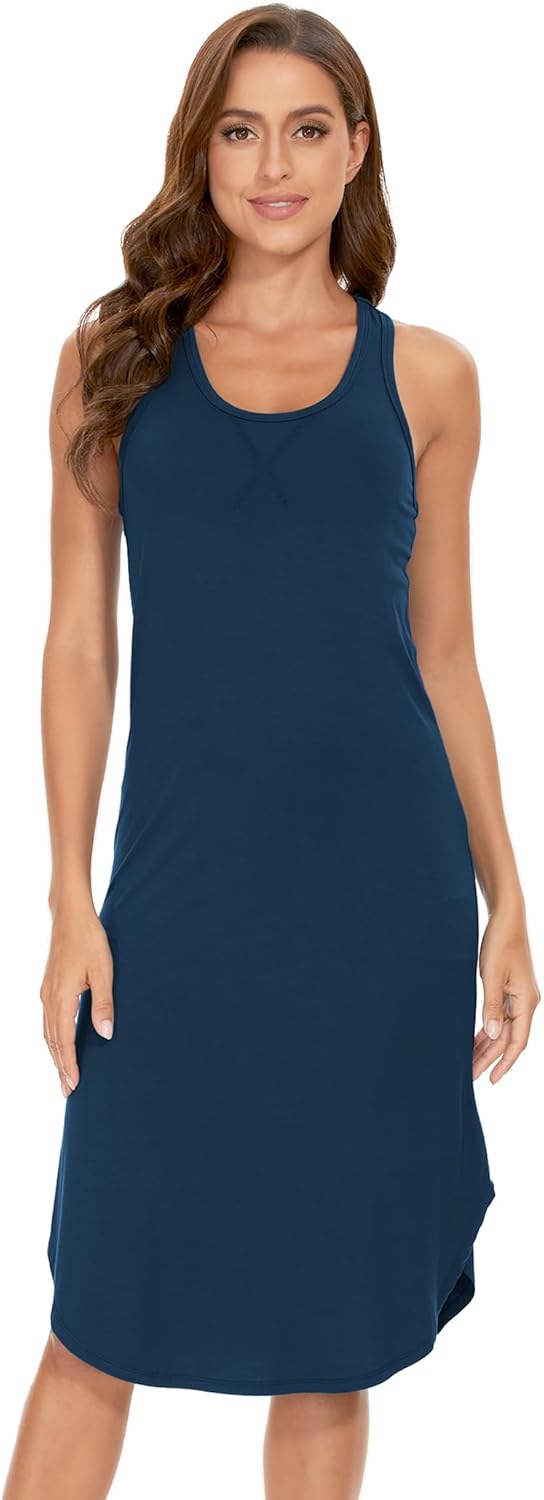 GYS Long Nightgown for Women - Viscose Made from Bamboo, Soft Sleeveless Sleep Shirt Summer Racerback Sleep Dress