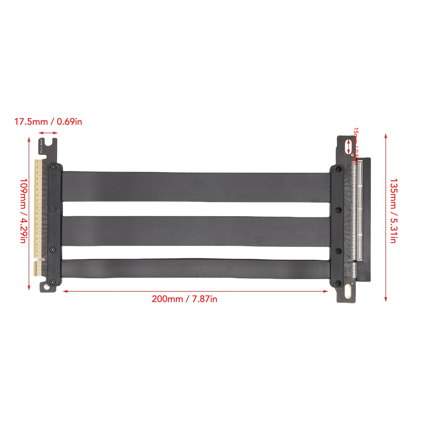 Cryfokt Elastyczna Karta Przedłużacza PCIe 5.0 X16 Łatwe Zarządzanie Kablami Karta Graficzna GPU Gen 5 dla ITX, 128 Gb/s, Czarna (40cm)