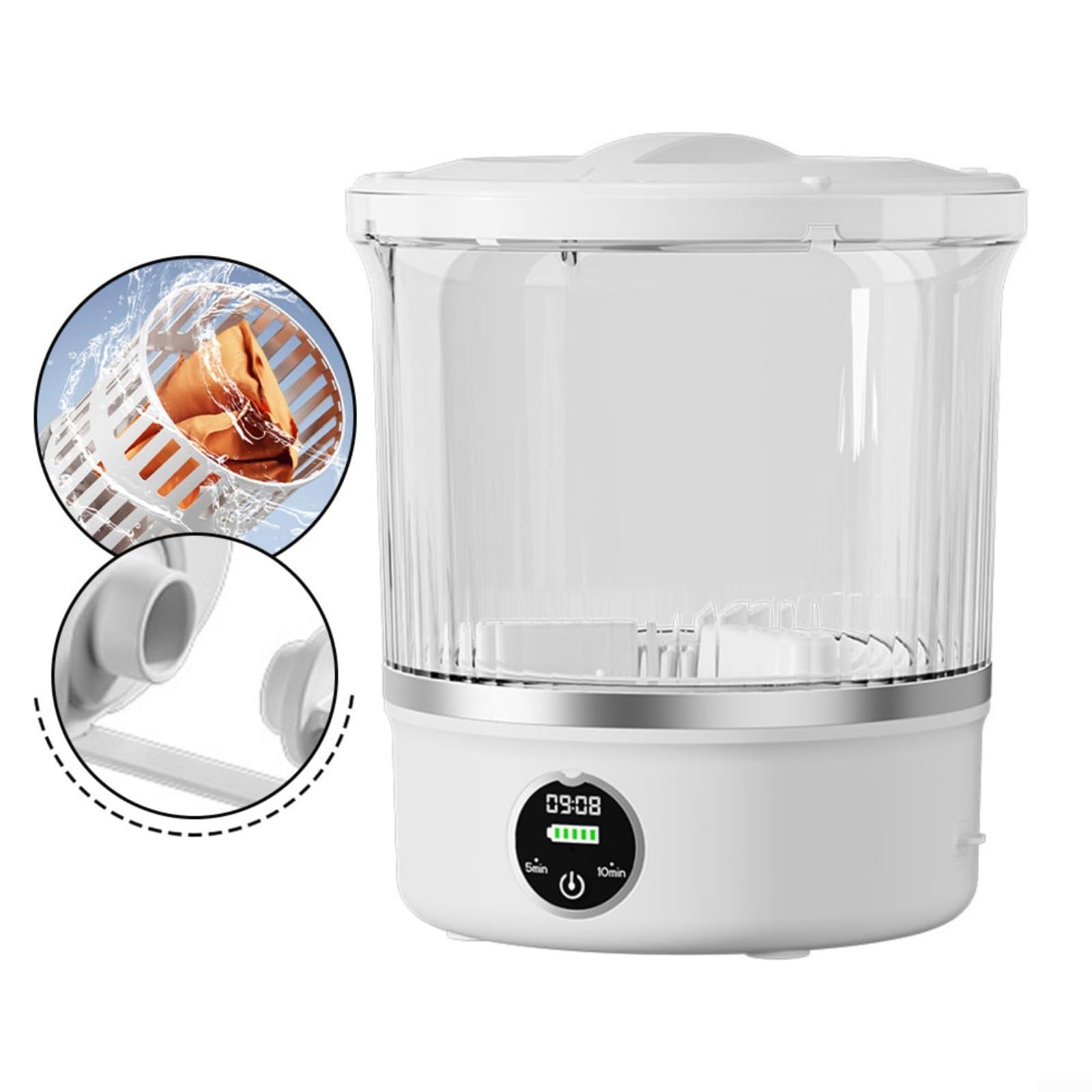 Mini lavadora portátil de 3 litros, recargable por USB con cesta giratoria, para una solución ideal de lavandería pequeña para vacaciones y apartamentos (blanco)