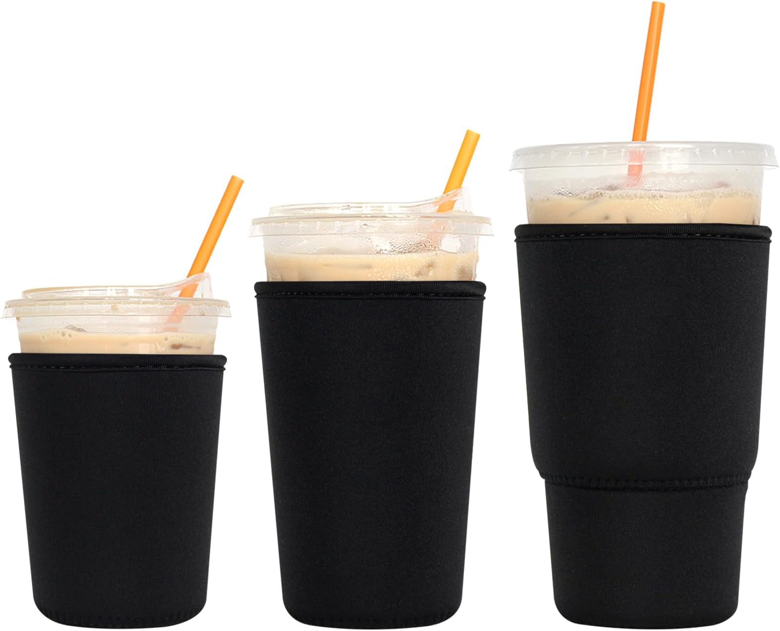 3 Pack Reusable Iced Coffee Sleeves - Xumbtvs Insulator Sleeve for Cold Beverages, Neoprene Coffee Cup Holder (Black)