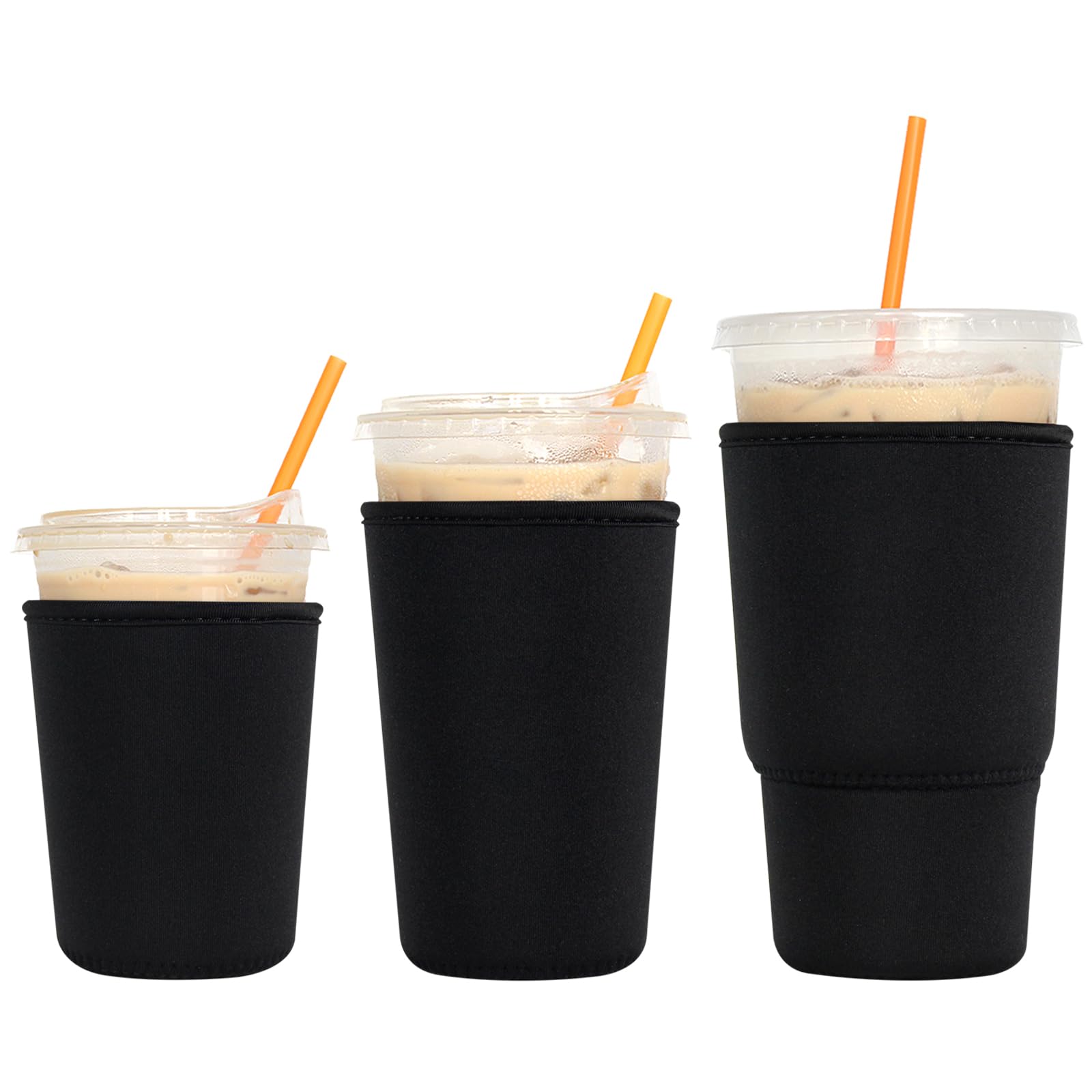 3 pack reusable iced coffee sleeves - xumbtvs insulator sleeve for cold beverages neoprene coffee cup holder black
