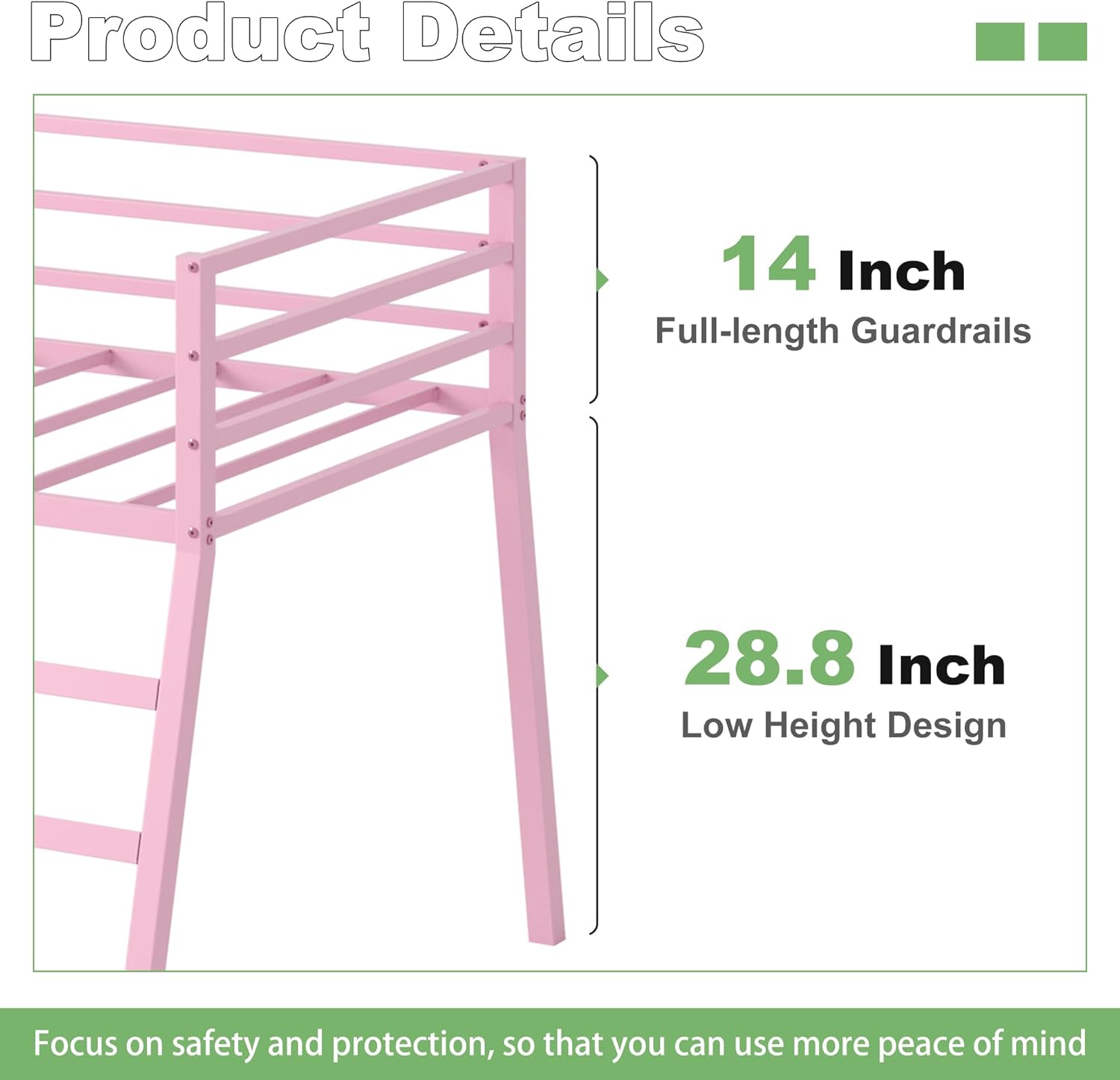 Lutown-Teen Metal Loft Bed with Stairs and Guardrail for Juniors, Space Saving Loft Bed Twin Size for Small Bedroom, Pink