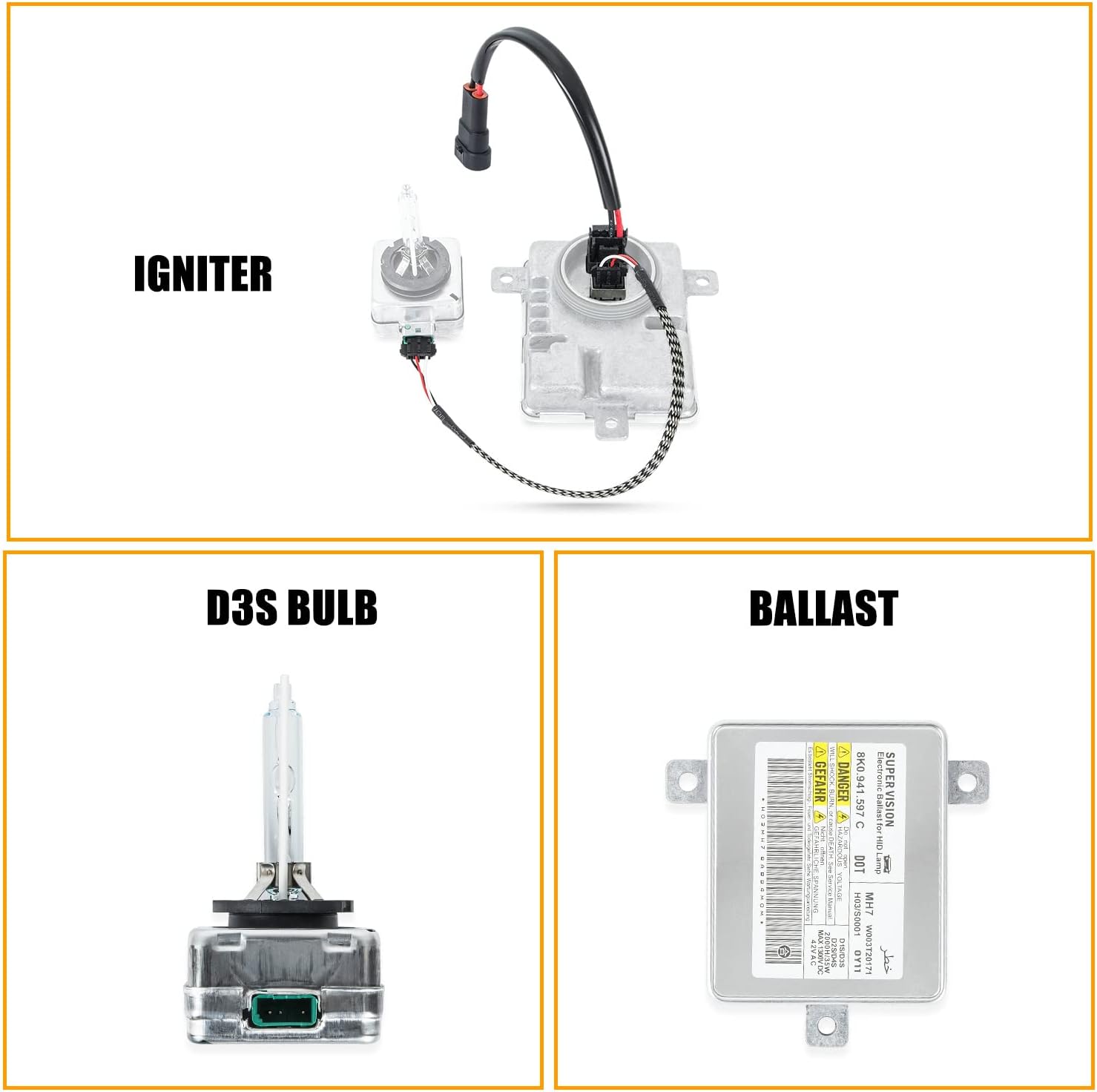 RANSOTO Xenon Headlight Ballast Control Unit Module with Igniter and D3S Bulb Compatible with Audi A3 A4 A5 A6 A7 A8 Q5 Q7 S4-S8 VW CC Eos Jetta Touareg Chrysler 300 Replaces 8K0941597B