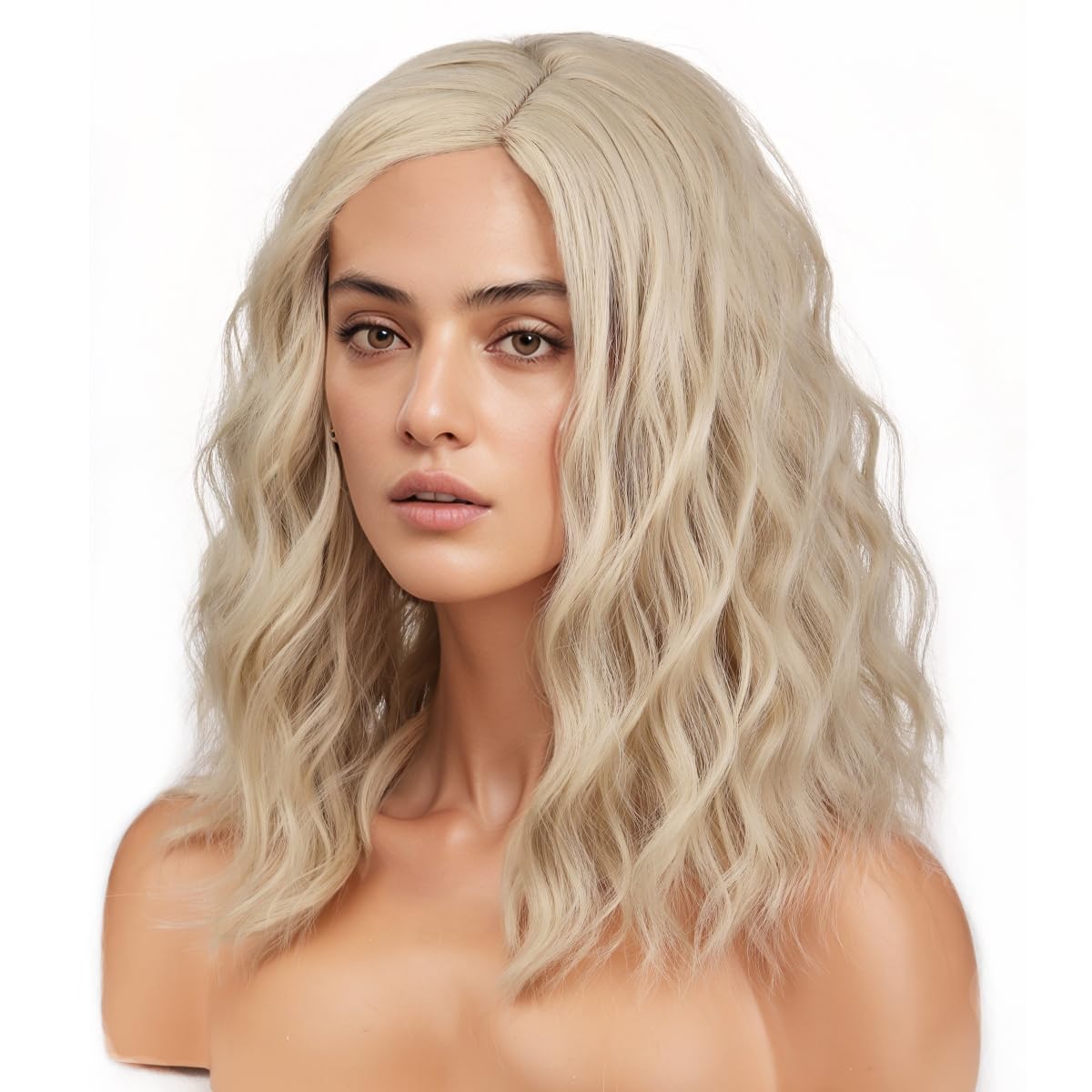 MAGQOO Blonde Wig Women Girls Short Curly Wavy Blonde False Hair Blond Bob Wig Side Part Synthetic Heat Resistant Cosplay Costume Wigs