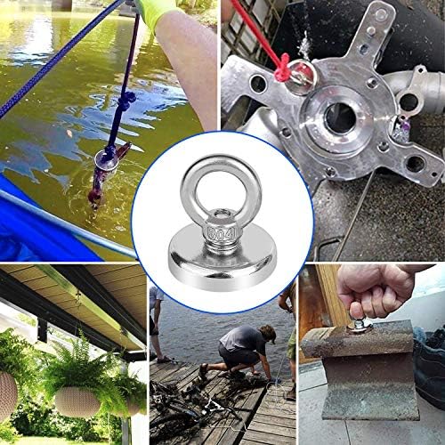 Neodymium Fishing Magnets 2 Pack, 80KG Pulling Force Strong Round Rare Earth Magnet N52 with Countersunk Hole Eyebolt for Magnetic Fishing, River, Salvage, Treasure Hunting, 48mm Diameter