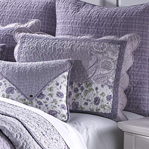 Donna Sharp Pillow Sham - Lavender Rose Contemporary Decorative Pillow Cover with Patchwork Pattern - Standard