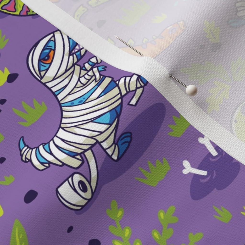 Spoonflower Fabric - Halloween Dinosaurs Dino Pumpkin Skeleton Dinos Purple Green Vintage Printed on Petal Signature Cotton Fabric by The Yard - Sewing Quilting Apparel Crafts Decor