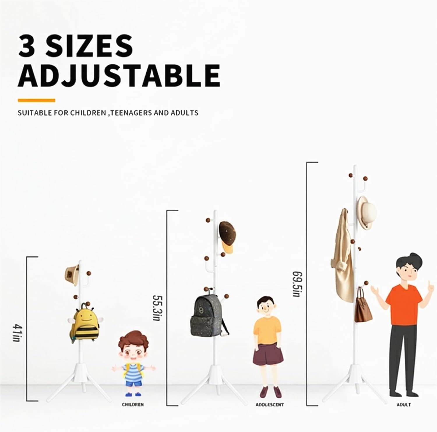 Modern Coat Rack Stand Sturdy Metal Coat Tree with 8 Hooks, Heavy-Duty Triangular Support Stable Base, Freestanding Hall Tree eco-friendly for Clothes, Hats, Bags, Scarves (White)