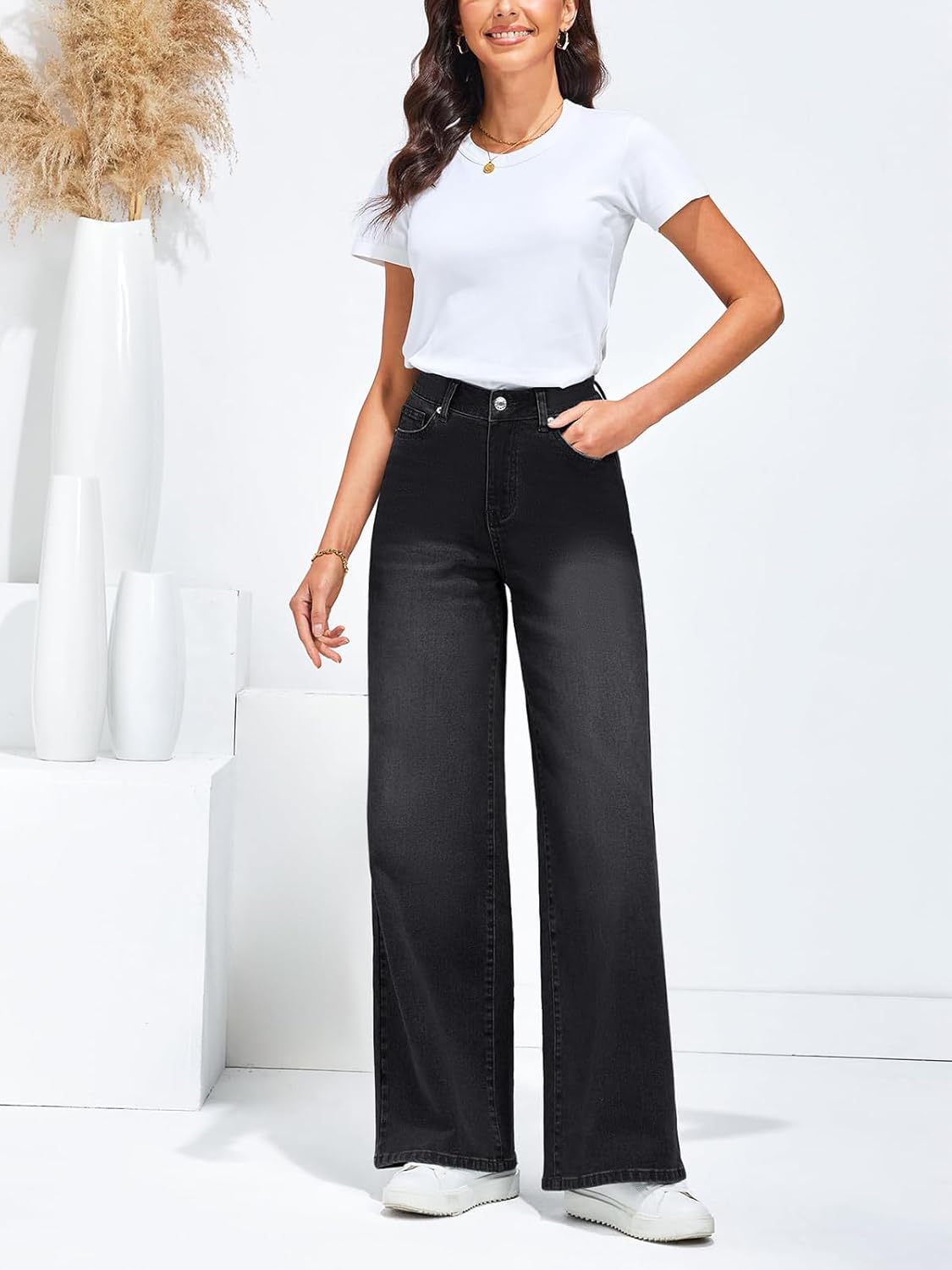 AirZeal Straight Leg Jeans for Women,High Waisted Wide Leg Loose Stretchy Boyfriend Denim Pants Baggy Jeans for Women - Image 4