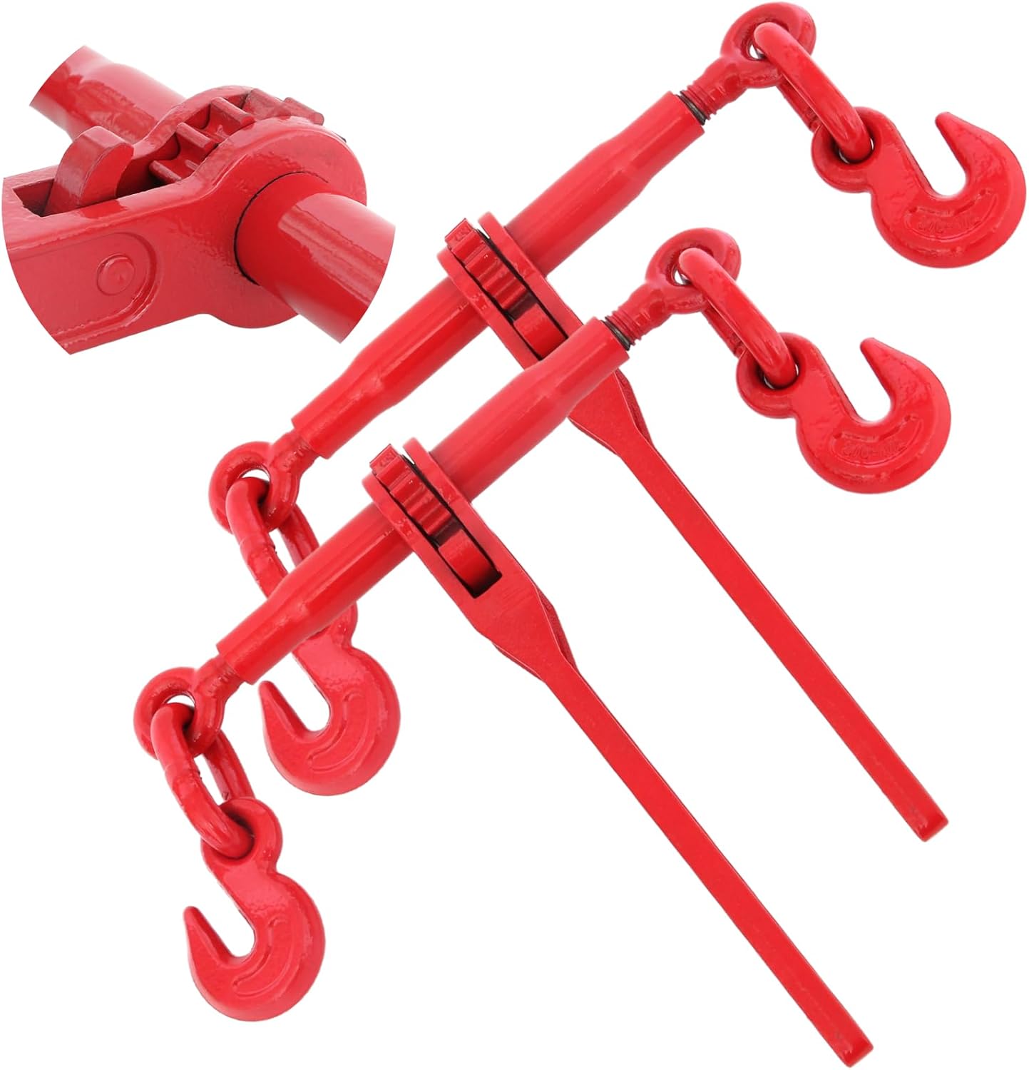 Heavy Duty Ratchet Chain Binders 2-Pack 9215 LBS Working Load Limit, 3/8" - 1/2" with G70 Hooks for Transport Chains, Tie-Down, Hauling