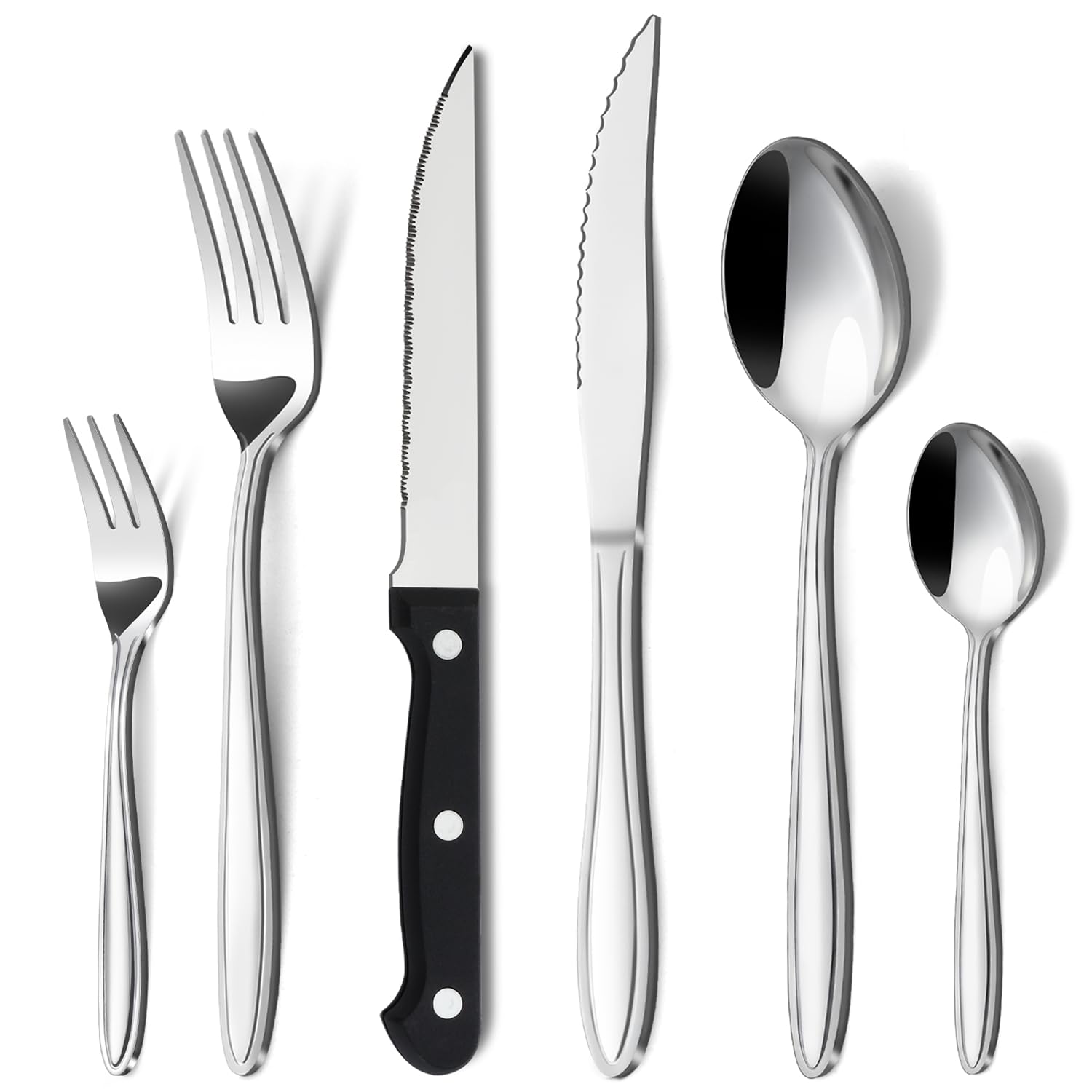 Hunnycook Set di 36 Posate in Acciaio Inox di Alta Qualità per 6 Persone - Elegante Set Con Coltelli da Bistecca, Forchette, Cucchiai per la Casa