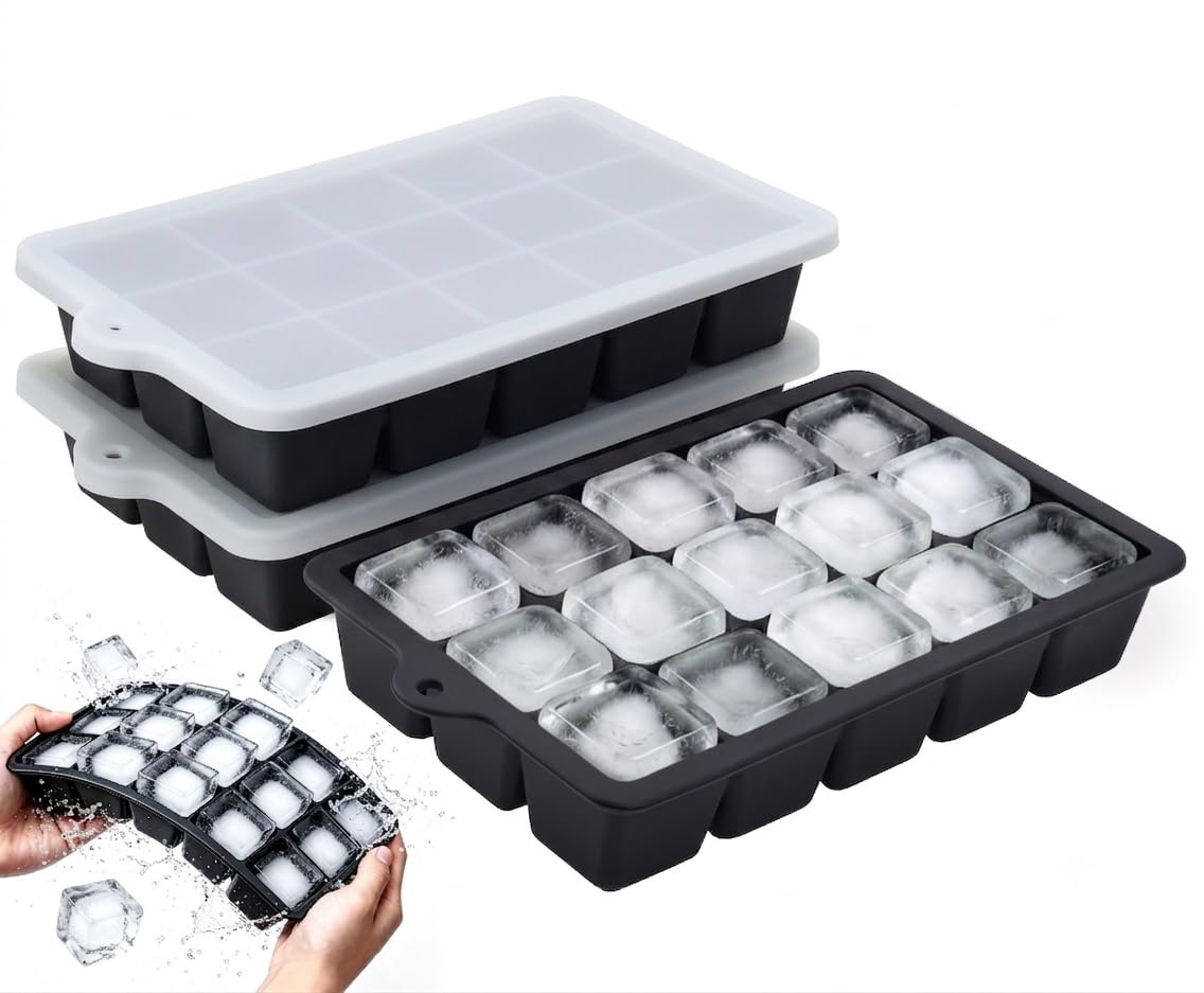 Silikon-Eiswürfelformen mit Deckel 3er-Pack
