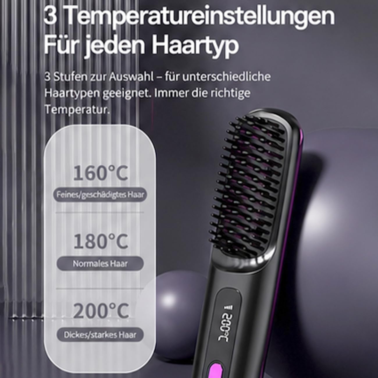 Stylingbürste für kurze Haare – Warmluftbürste mit Keramikbeschichtung, Anti-Scald Design, 3 Temperaturstufen, kompakt & tragbar für Volumen, Glätten & Locken