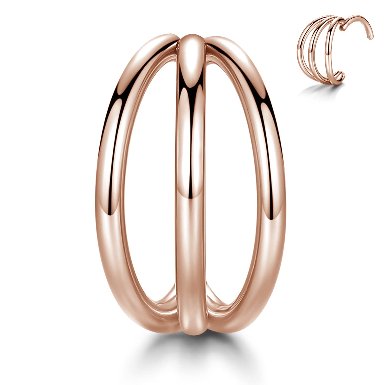 JINSAWW16G Triple Stacked Septum Double Open Hoop Segment Rings Surgical Steel Helix Rook Conch Cartilage Nose Septum Seamless Hinged Clicker Ear Piercing Jewelry