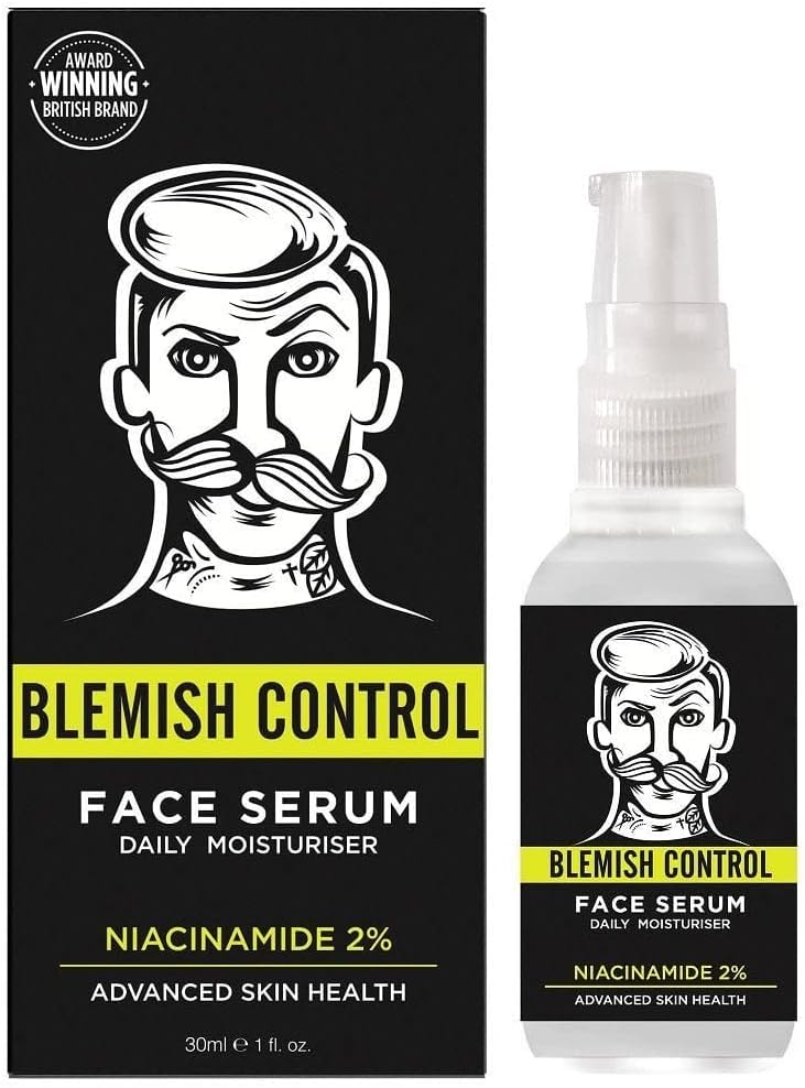 BARBER PRO BLEMISH CONTROL Face Serum Mens Face Cream Daily Moisturiser & Antioxidant Niacinamide & CICA For Acne & Blemishes Natural Vegan Skincare Multi Award Winning Brand 30ml