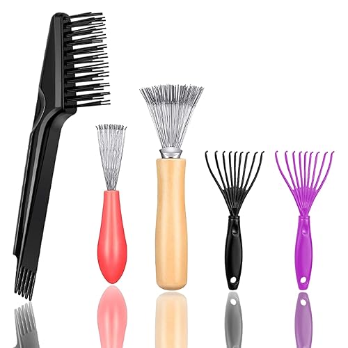 5 Pieces Hair Brush Cleaner Tool Set for Hairbrush and Comb Maintenance Remove Hair Dust Easily Ideal for Home and Salon Use, Black