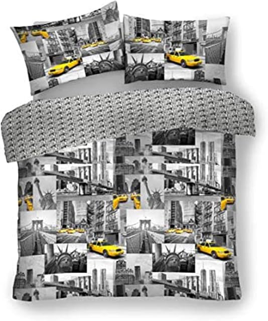GC GAVENO CAVAILIA New York Patchy Luxurious Designer Duvet Covers Quilt Covers Reversible Bedding Sets with Pillowcases (Double), Grey/Yellow, 543107