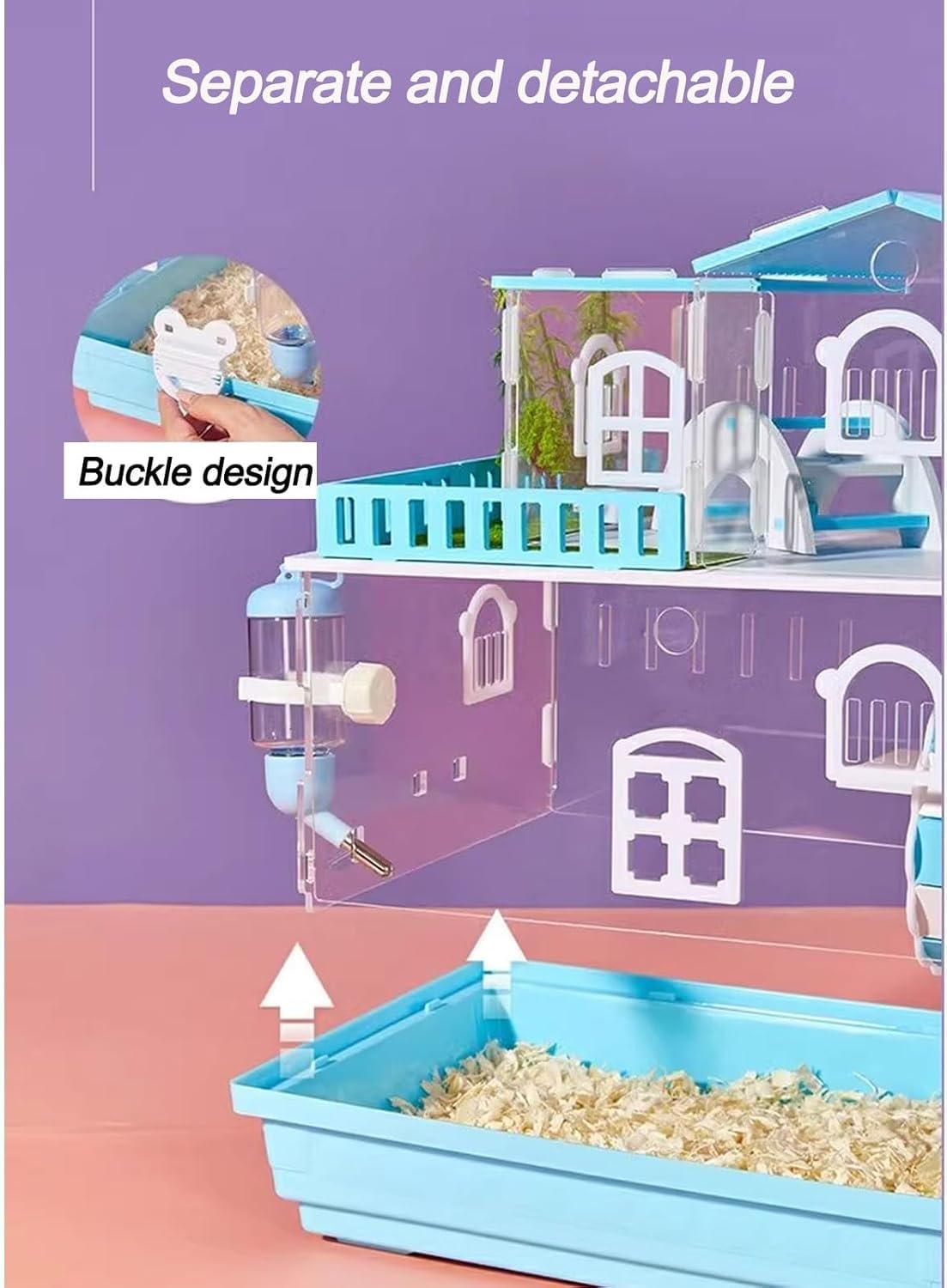 Hamsterkäfige und Lebensräume, Meerschweinchenkäfig für drinnen und draußen, mit Wasserkocher, Futternapf, Zwei Schichten, DREI Schichten optional, Hamsterkäfig, rosa, 2 Schichten b