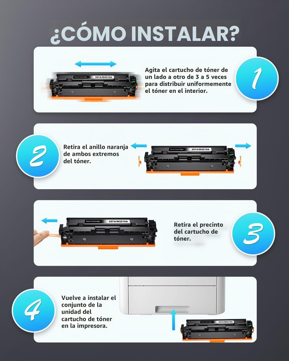 INK4U 207X Cartucho de tóner (con Chip) Compatible con HP 207X 207A Compatible con HP Color LaserJet Pro MFP M283fdw M282nw M255dw M255nw M283fdn M283cdw W2210X W2211X W2212X W2213X ( Pack de 4 )