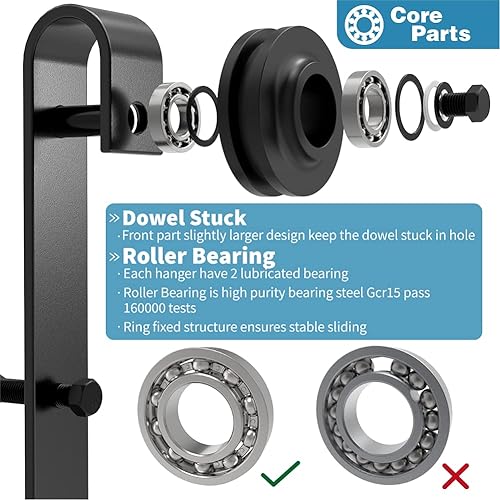 Miniatura 7 de ZEKOO Kit de hardware para puerta de granero corrediza de 4 pies x 12 pies, una sola pista, doble puerta de madera, rodillo de pista plana, techo