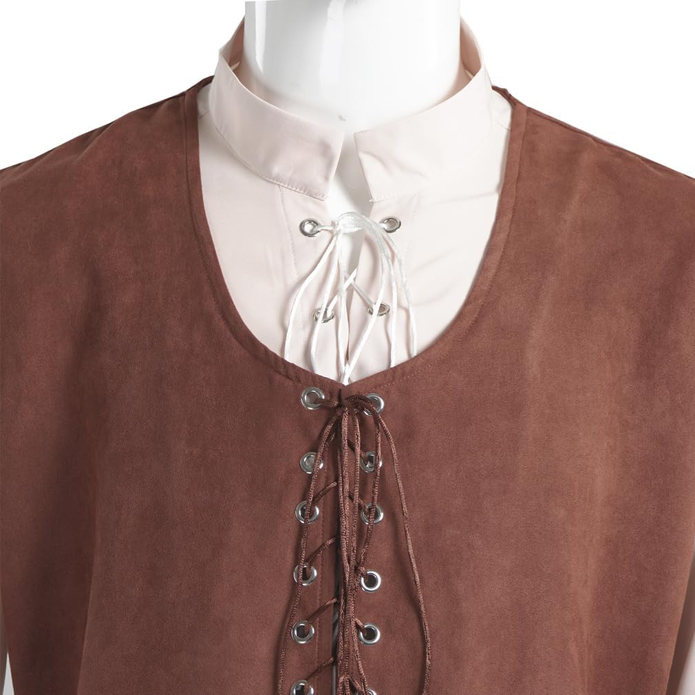 5 Pcs Men's Pirate Costume Set Renaissance Medieval Shirt Vest Banded Pants Viking Belt Headscarf Accessories - Image 7