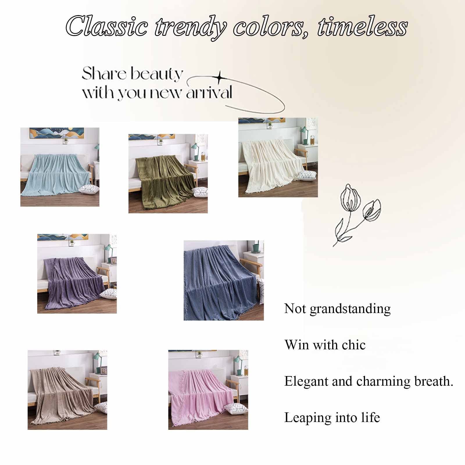 Coperta in 100% cotone, coperta lavorata a maglia per divano e letto, morbida coperta in maglia con nappa, soffice con 2 federe quadrate, per casa, viaggi in auto, viaggi in aereo, picnic, hotel (C
