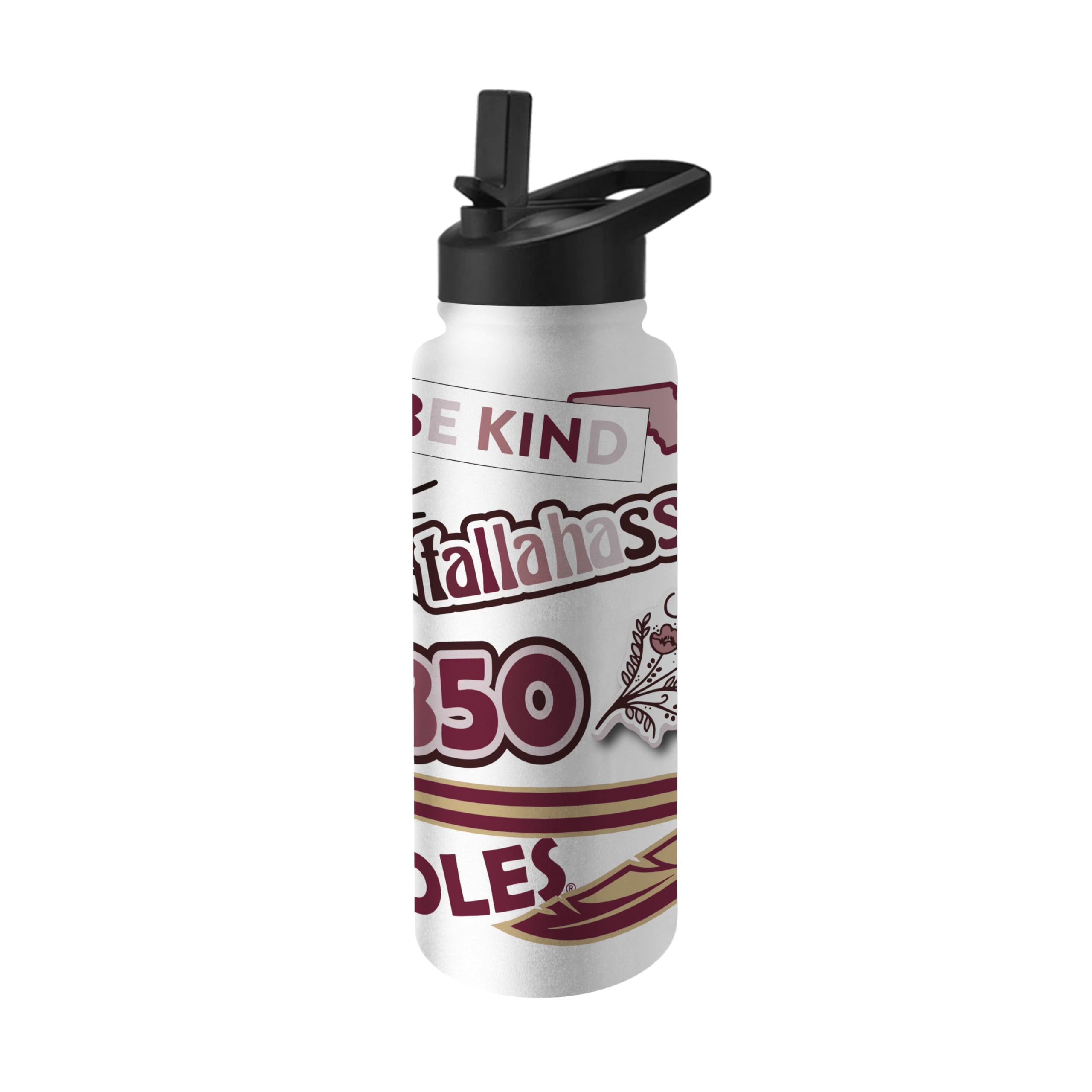 Logo Brands NCAA Native 34 oz Quencher Water Bottle - | Local Icons Design | Double-Wall Insulated| Leak-Proof Lid &amp; Built-In Straw