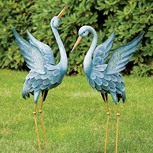 Bits And Pieces - Japanese Blue Heron Metal Garden Sculpture Set - Two Metal Cranes Perfect For Garden Décor - Metal Garden Art, Outdoor Lawn And Patio Décor, Backyard Sculpture, And Decoration #TOP1