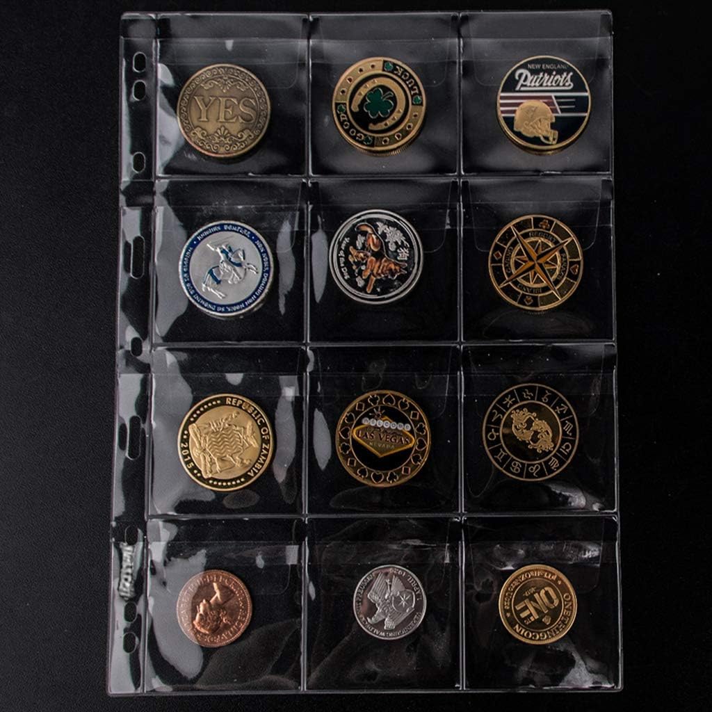 Coin Pocket Pages - Standard 9-Hole Coin Pocket Inserts Collecting Sleeves for Coins 10 Sheets CS03 Series (12 Pocket(63mm X 67mm Each Pocket), 10 Sheets)