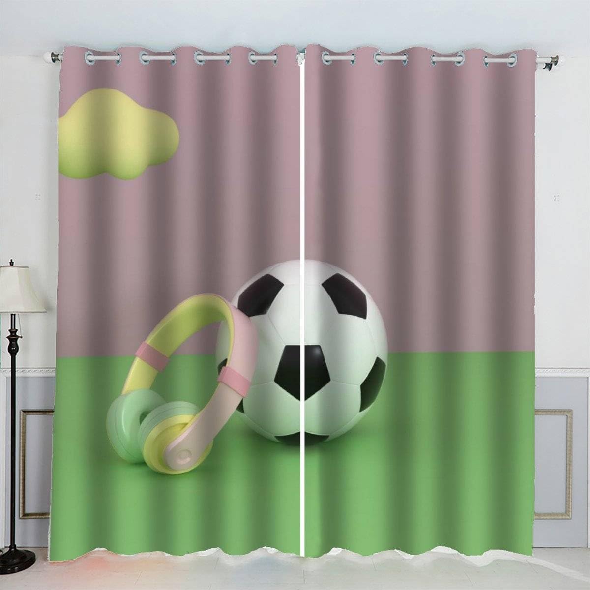 AKATIE Blackout Curtain Football Kid Insulated Drapes Sports 3D Print Eyelet Window Curtains for Boys Girls Teens Children kids Bedroom Set of 2 Panels (W150xL166cm)