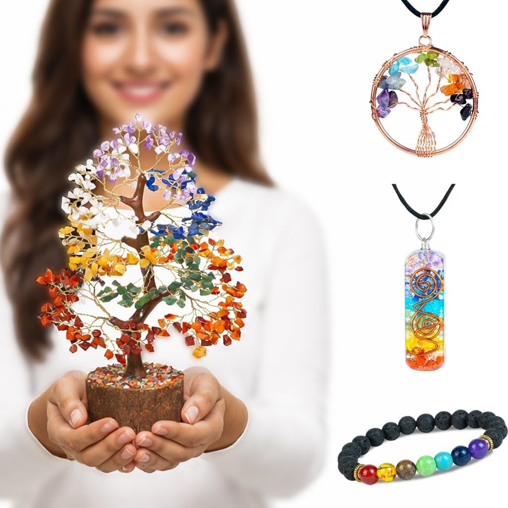 Crocon Albero della Vita con 7 chakra, braccialetto e 2 ciondoli in cristalli un pietre curative idea regalo per donne decor per la casa regali di compleanno per donne, regalo donna, mamma e sorella