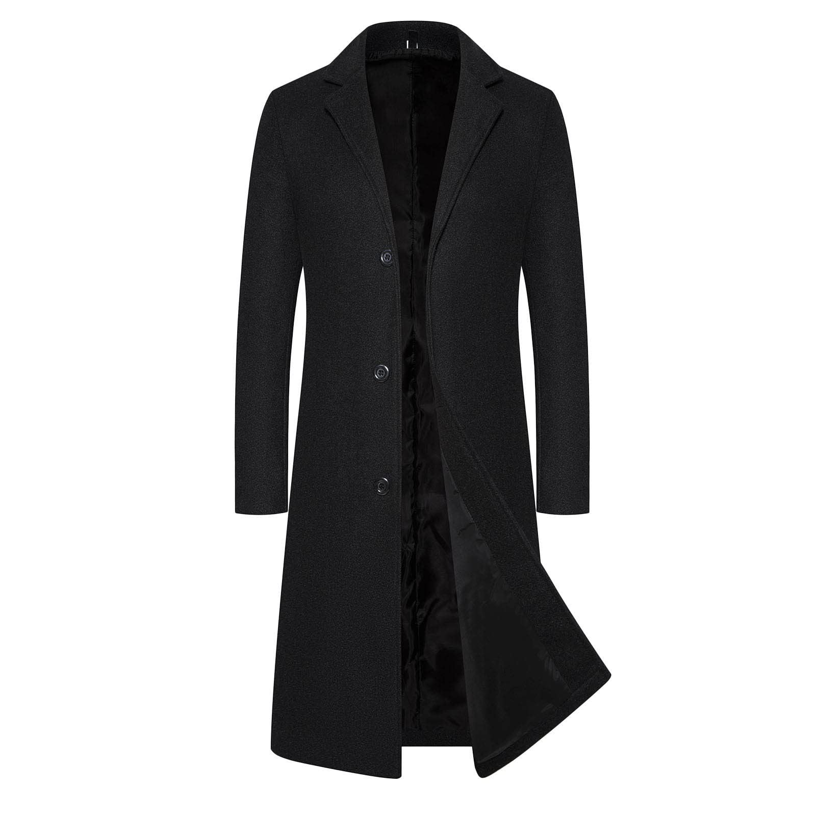 Gabardina de lana para hombre, ajuste delgado, chaqueta larga de negocios, abrigo largo casual con un solo botón, abrigo de trabajo, abrigo de moda, ocio, cortavientos, ajuste regular, abrigo de
