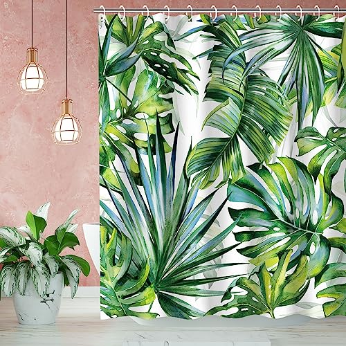 Livilan Tropical Shower Curtain, Green Shower Curtain, Plant Shower Curtain, Leaf Shower Curtain, Botanical Shower Curtain Set With 12 Hooks, Jungle Shower Curtain For Bathroom Curtain Decor, 72"X72" #TOP1