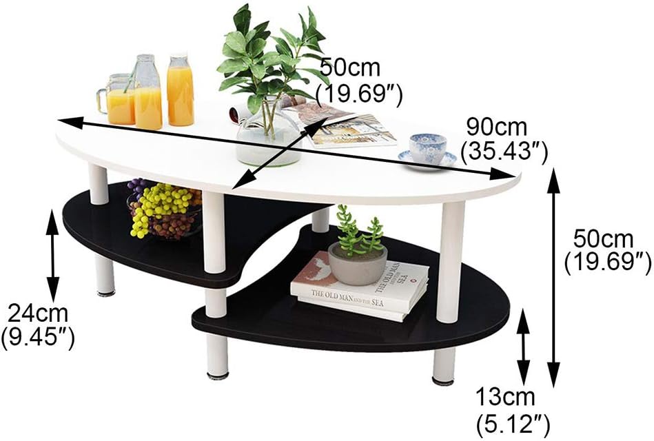 Side Table/End Table,Oval End Table Large Couch Table 3 Layers Coffee Table with Wooden Tabletop and Metal Frame for Living Room Office Studio