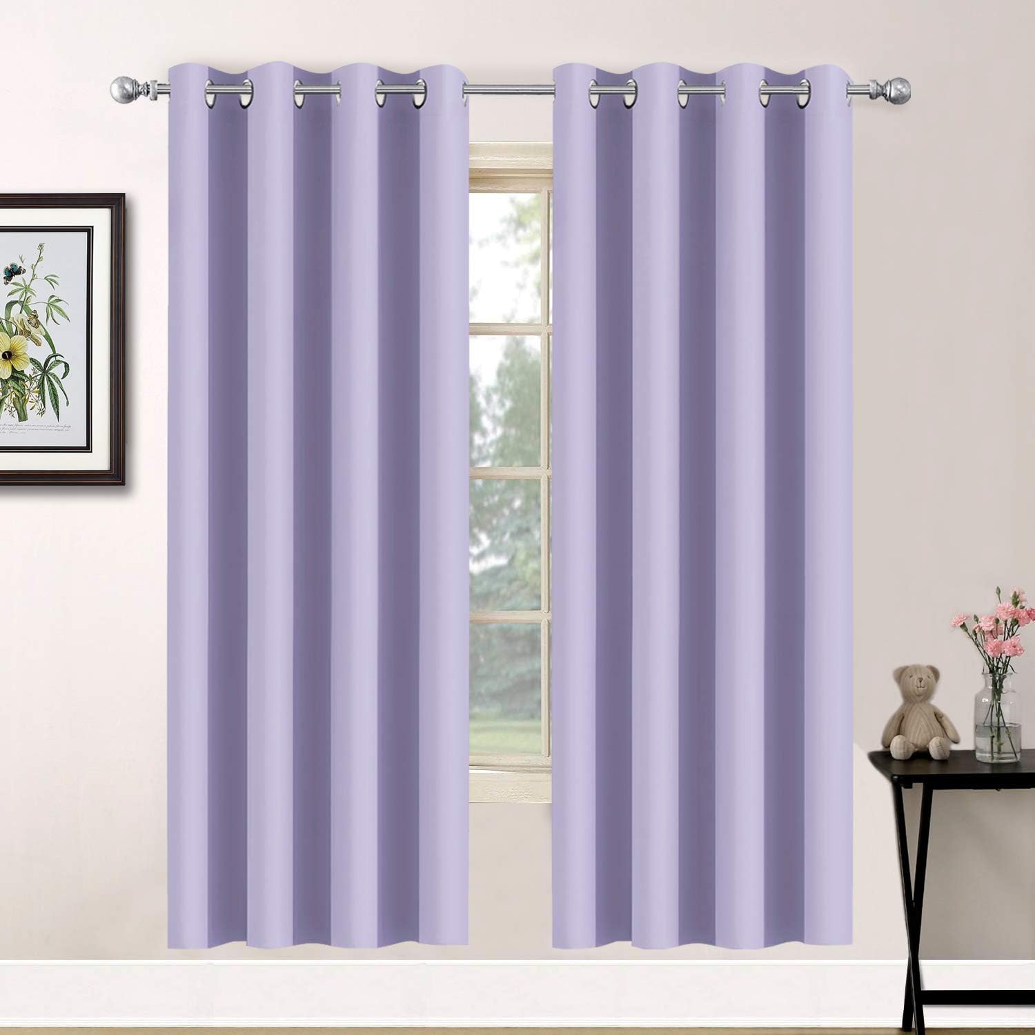 Yakamok Room Darkening Grommet Window Drapes Thermal Insulated Light Blocking Blackout Curtains for Bedroom(52Wx72L,Lilac,2 Panels)