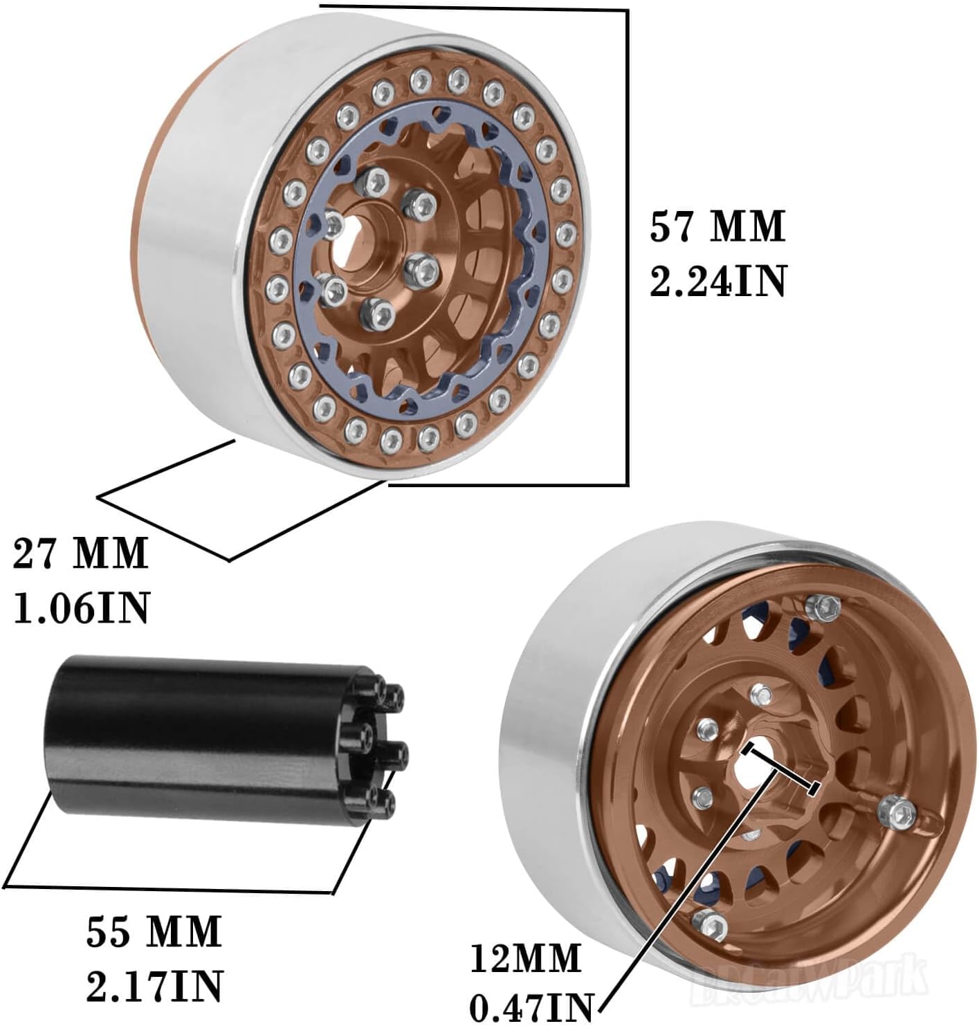 RC 1.9 Dually Beadlock Wheels Rims w/Adjustable Offset for 1/10 TRX4 TRX6 SCX10 SCX10 II 90046 SCX10 III AXI03007 SCX10 Pro Gen7/8 D90 VS4-10 MST CFX RC Crawler Car,4Pcs Alloy Rims,Bronze