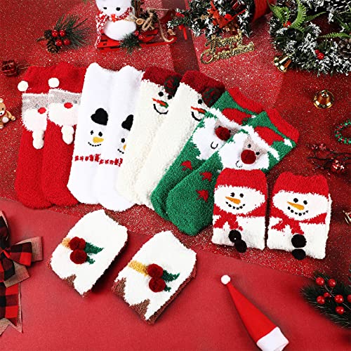 Cindeer 12 Pairs Women's Winter Fuzzy Socks - Christmas Fluffy Slippers, Thick Plush Warm Sleeping Socks Gift for Girls (Santa Style)2