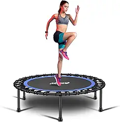 Newan Mini Trampolim Silent Fitness de 101,6 cm – Reboque interno para adultos – Melhor Treinador Urbano Cardio Jump Fitness, Sistema de corda elástica coberta – Limite máximo de 86,3 kg, 40‘’round tube blue, 40 inch
