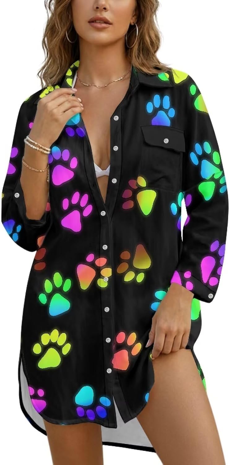 Womens Beach Cover Up Button Down Shirts Summer Tops Long Sleeve Bikini Swimsuit Coverups 2026