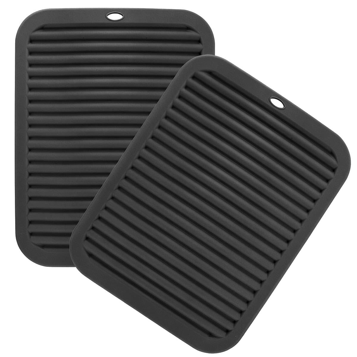 Extra Thick Silicone Trivet Mat Heat Resistant Multi-purpose None slip Table Place Mats for Hot Pots Holder,Pads,Pans,Dishes,Spoon rest,Coasters for Kitchen Cooking & Dining(2pcs,Rectangle-Black)