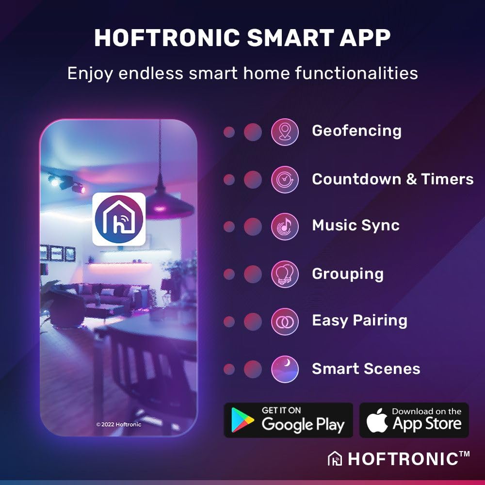 HOFTRONIC - 10er Smart Home E14 LED Lampe C37 kerzenleuchte - Farbig RGBWW - 5,5 Watt 470 Lumen - WiFi + Bluetooth - Steuerbar via Handy und Sprache (Google Home, Alexa und Siri)