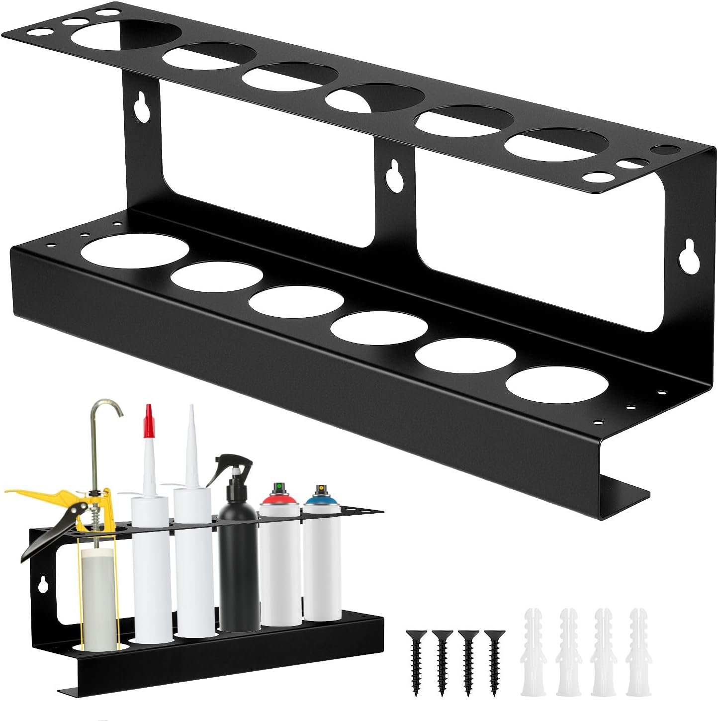 QWORK Caulking Gun Holder & Organizer, Wall Mount Pre-Assembled Storage Rack for Workshop, Garage & Shop Tools